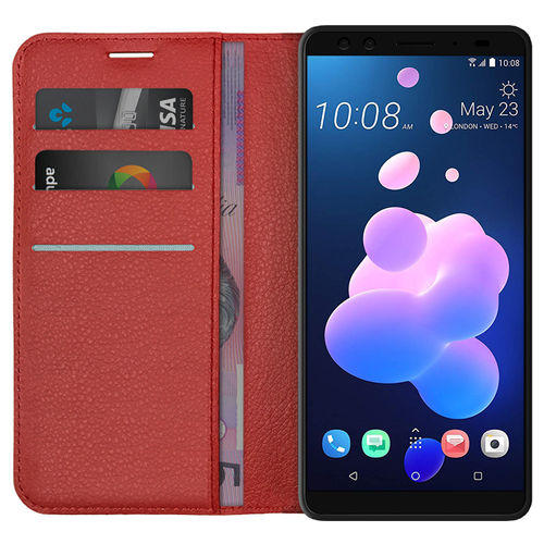 Leather Wallet Case & Card Holder Pouch for HTC U12+ (Red)